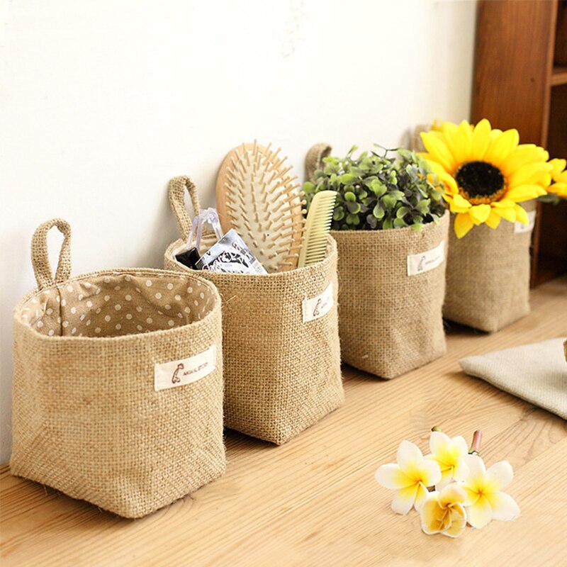 Linen Bag Bulk - ตะกร้าแขวนผนังขนาดเล็กสไตล์นอร์ดิกถุงเก็บของจิปาถะถุงเก็บของจิปาถะถุงเก็บของเล่นทำจากผ้าฝ้ายลินิน