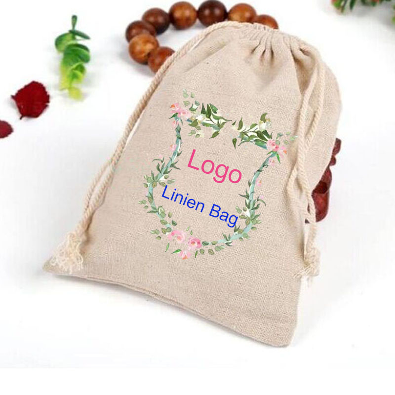 Linen Bag Bulk - ถุงของขวัญผ้าลินินโลโก้ออกแบบได้ตามต้องการ8x10ซม. 9x12ซม. 10x15ซม. แพ็คปิด500กระเป๋าบรรจุภัณฑ์เครื่องประดับ