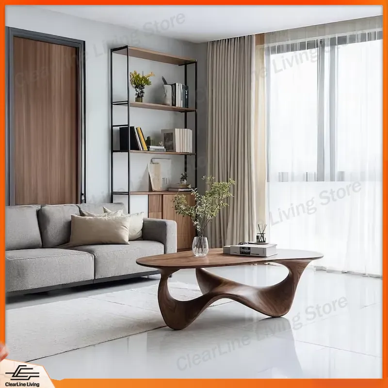 Sustainable Living Design - โต๊ะกาแฟไม้เนื้อแข็งสไตล์โมเดิร์น ฐานทำมือจากวัสดุธรรมชาติ เฟอร์นิเจอร์ห้องนั่งเล่นที่ทนทาน ดีไซน์ยั่งยืน ตกแต่งบ้านอย่างมีเอกลักษณ์